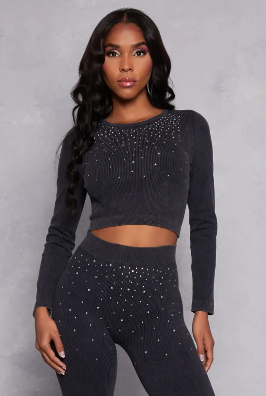 Seamless Rhinestone Ribbed Knit Crop Top sold by Rainbow