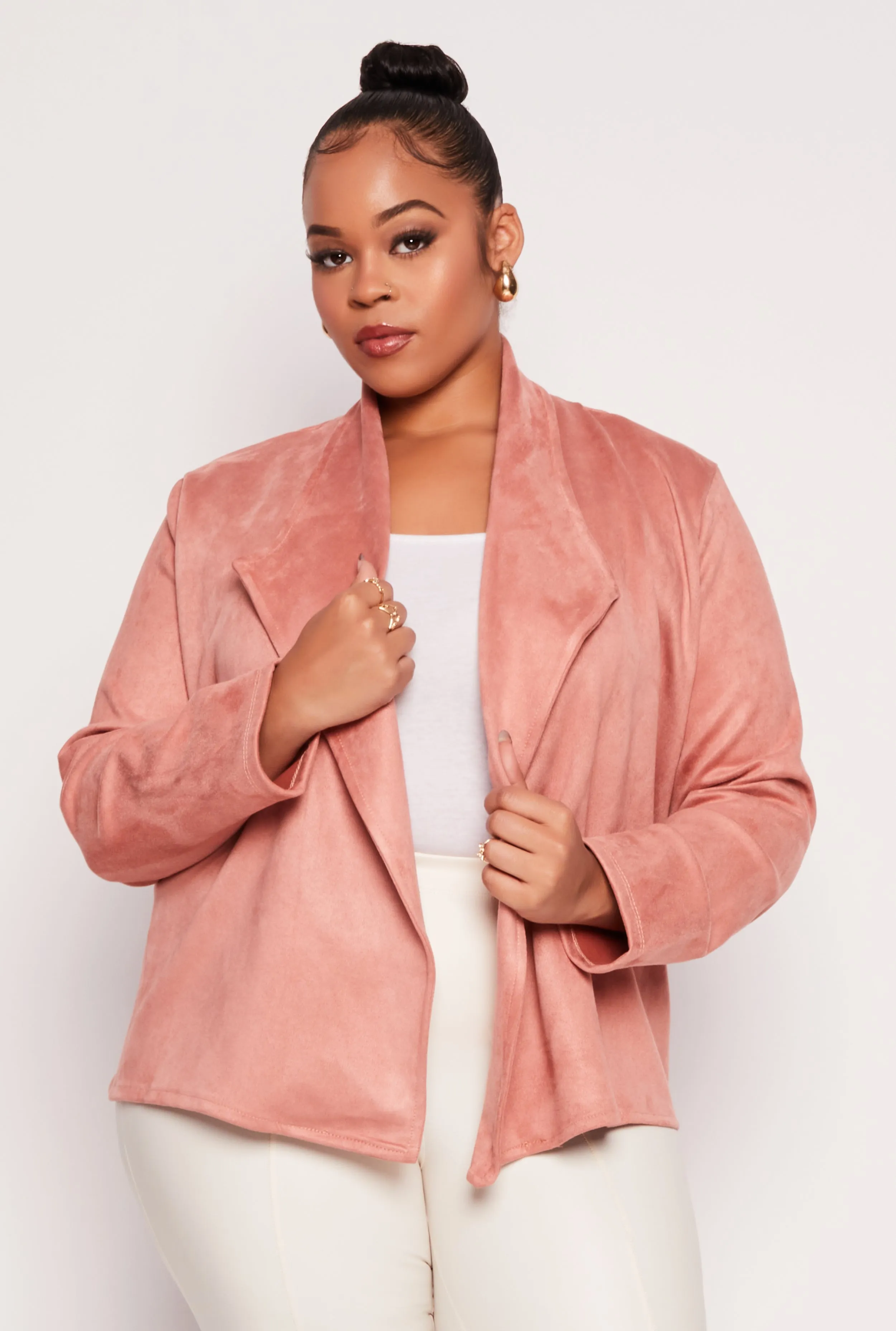 Plus Size Faux Suede Open Front Blazer sold by Rainbow