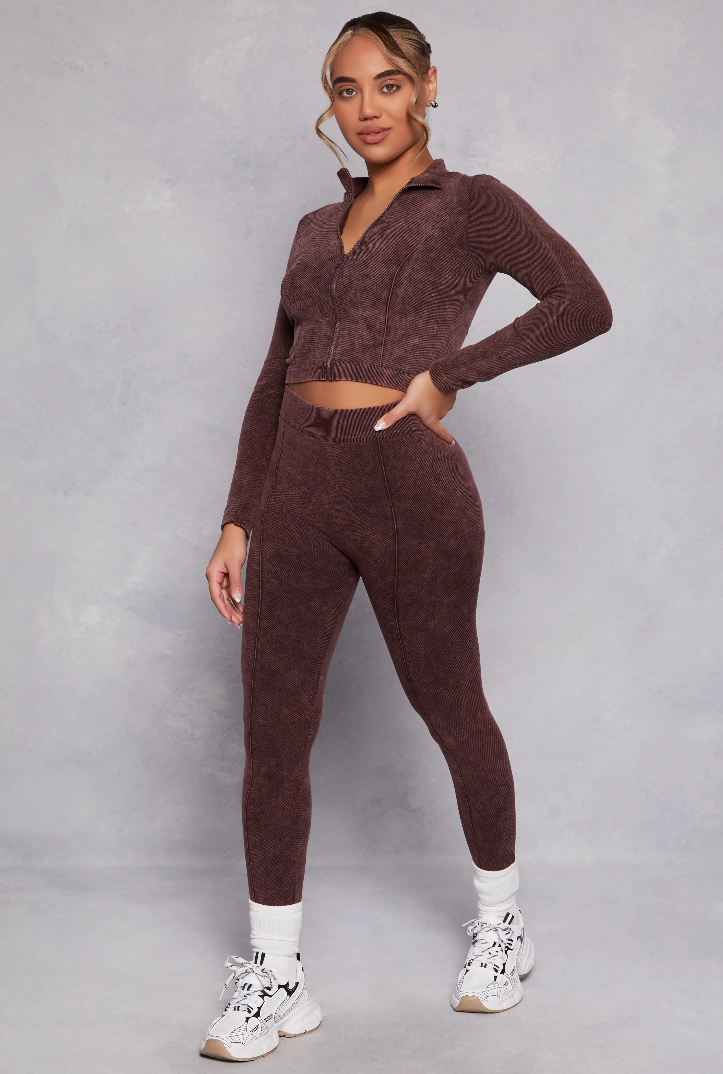 Seamless Ribbed Pintuck High Waist Leggings sold by Rainbow