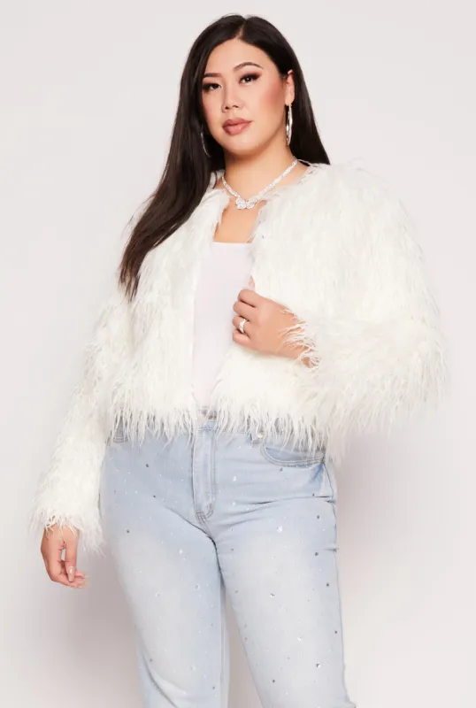 Plus Size Shaggy Faux Fur Jacket sold by Rainbow
