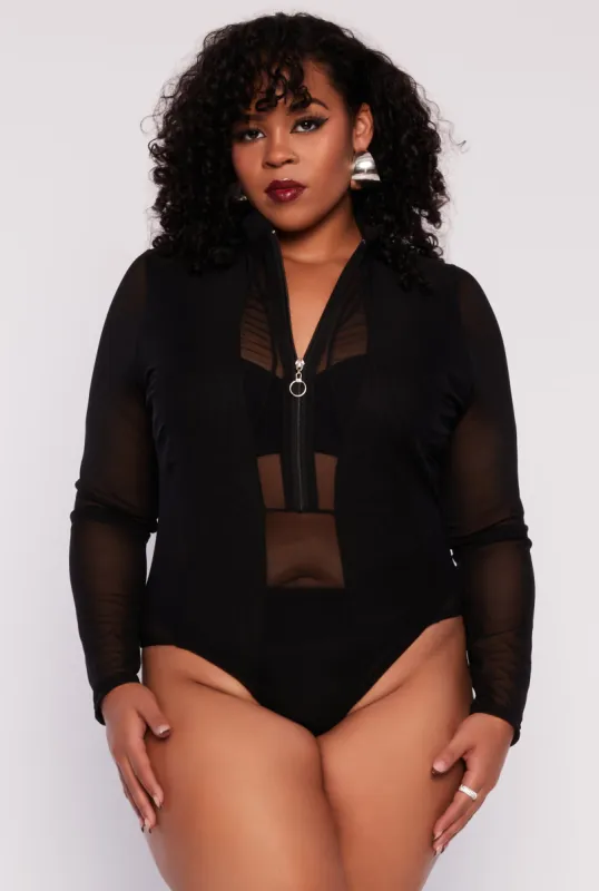 Plus Size Mesh Half Zip Bodysuit sold by Rainbow