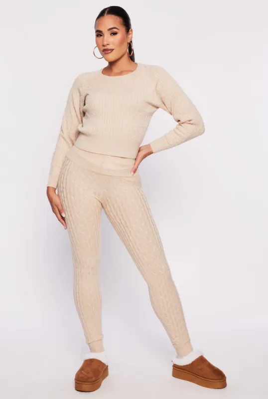 Daisy Cable Knit High Waist Leggings sold by Rainbow