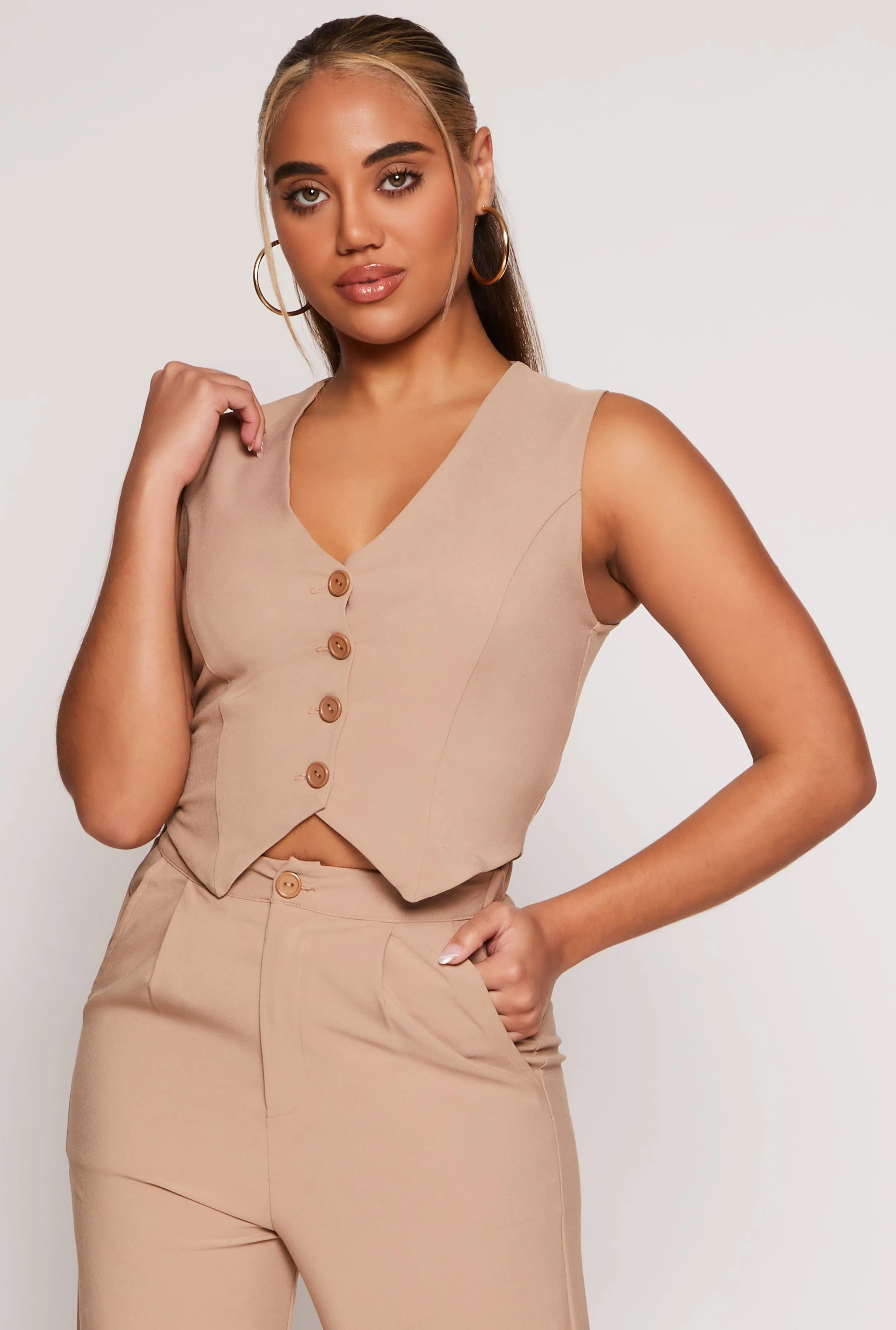 Crepe Knit Button Front Vest sold by Rainbow