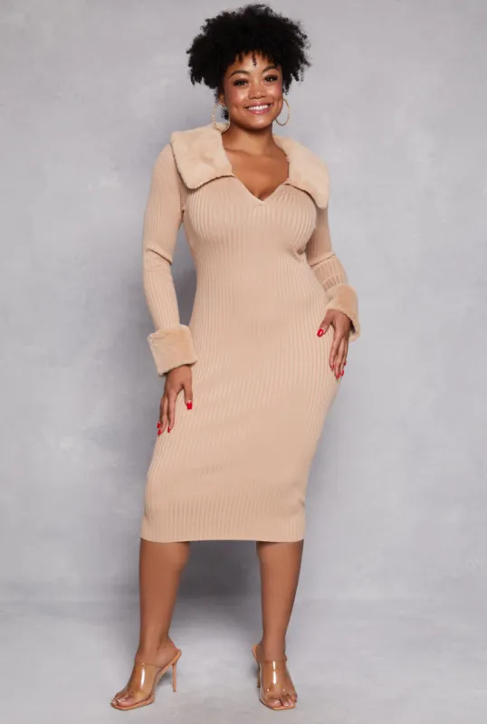 Plus Size Almost Famous Faux Fur Trim Dress sold by Rainbow