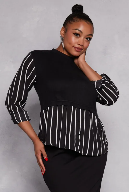 Plus Size Striped Sweater Vest Blouse sold by Rainbow