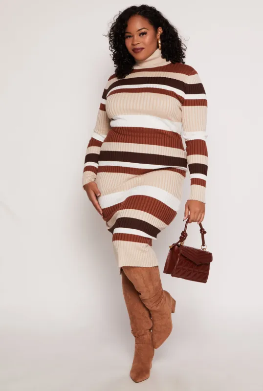 Plus Size Almost Famous Striped Turtleneck Sweater Dress sold by Rainbow