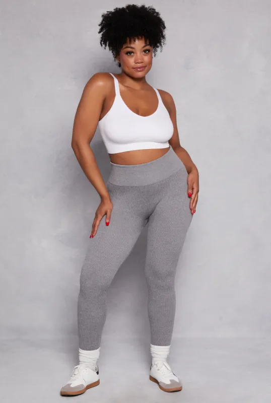 Plus Size Seamless Rib Knit High Waisted Leggings sold by Rainbow