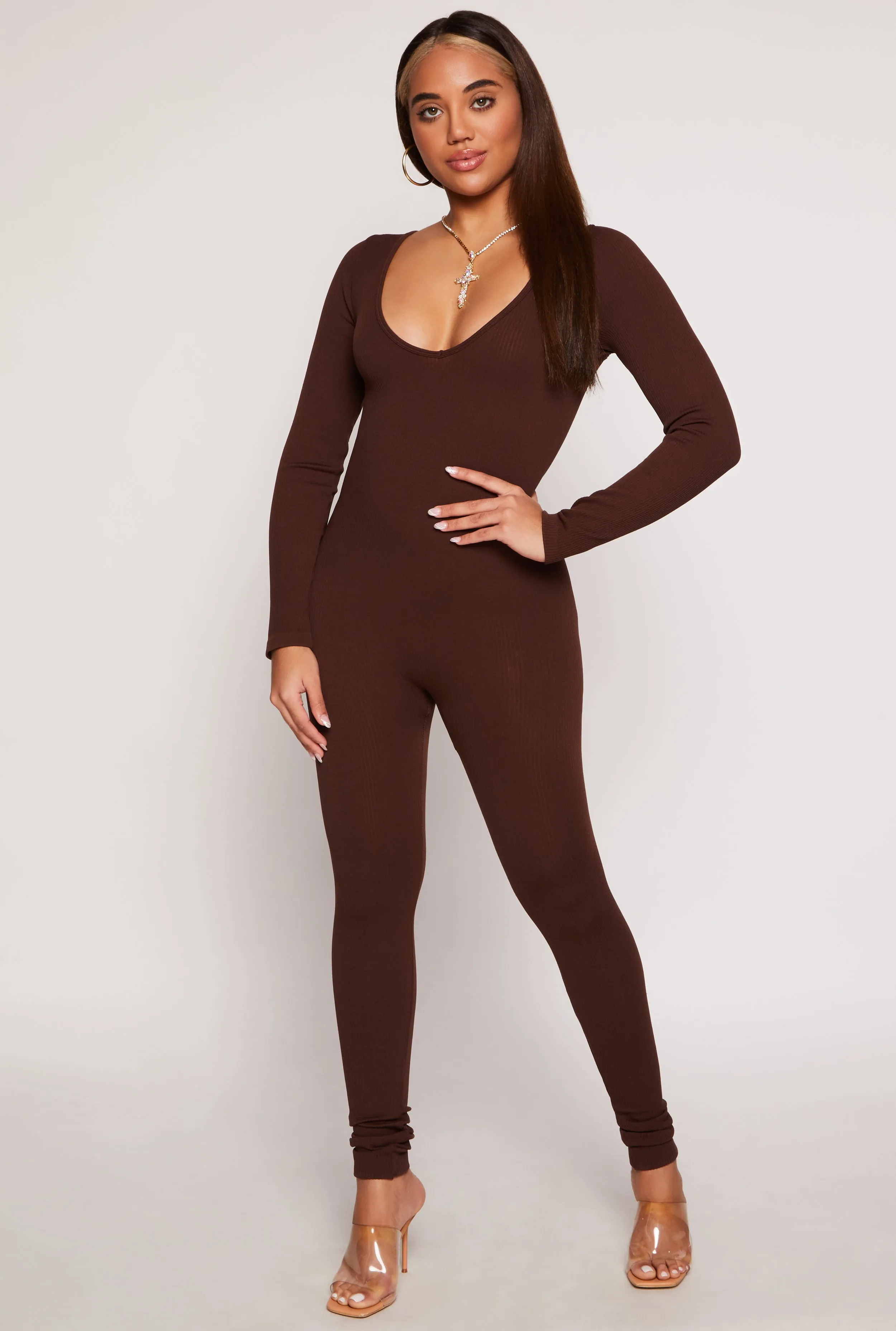 Ribbed Knit Lace Up V Back Catsuit sold by Rainbow product image thumbnail 2