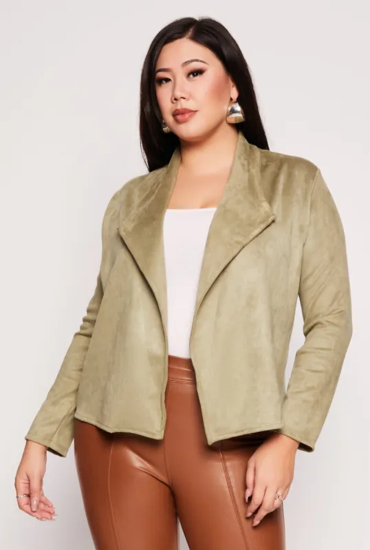 Plus Size Faux Suede Open Front Blazer sold by Rainbow