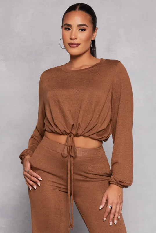 Daisy Drawstring Hem Long Sleeve Crop Top sold by Rainbow