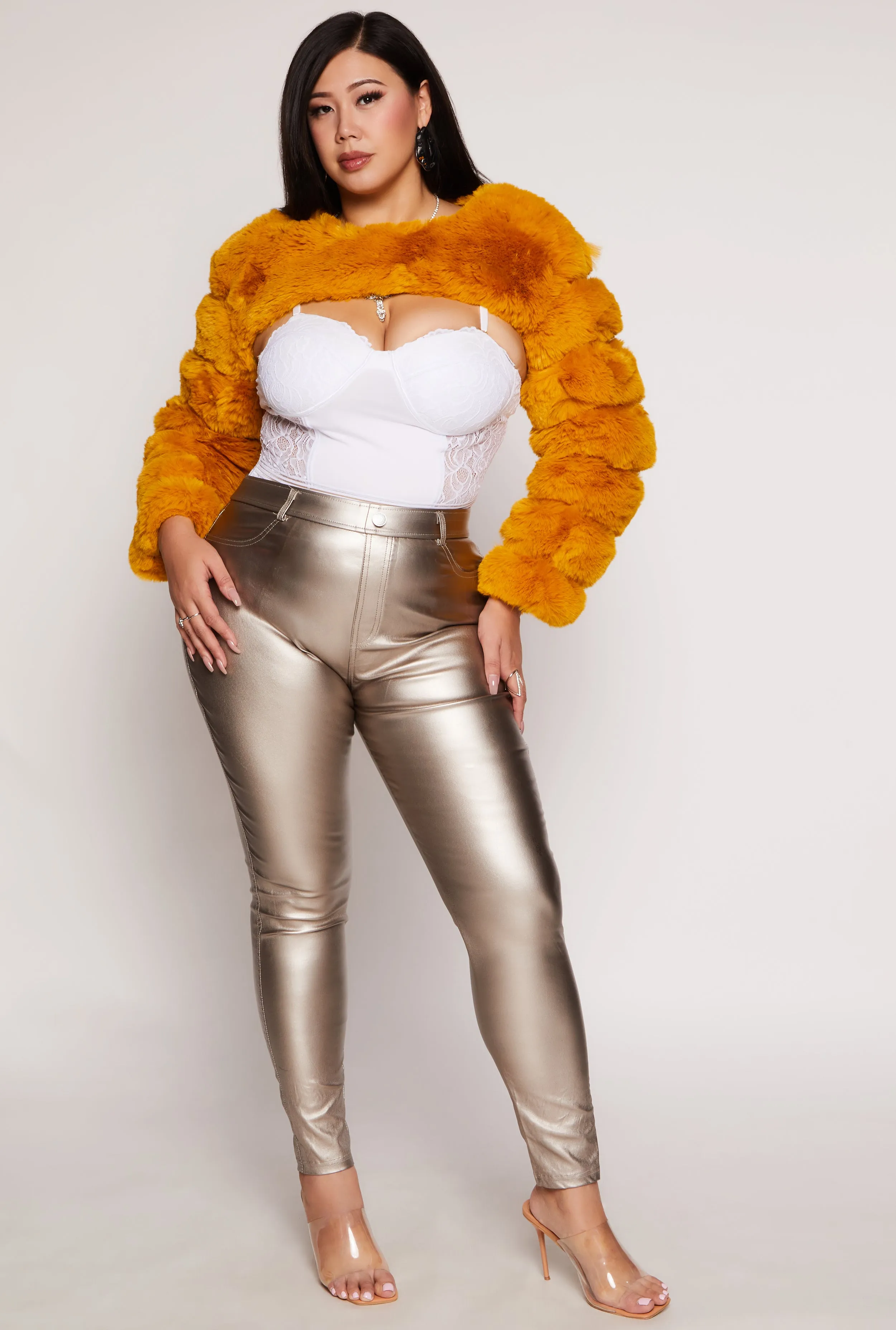 Plus Size Metallic Faux Leather Pull On Pants sold by Rainbow