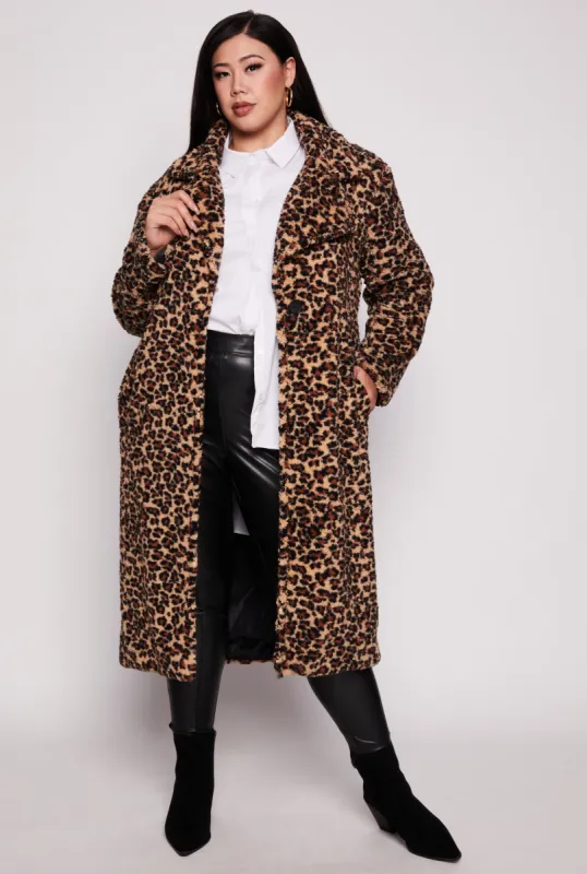Plus Size Patterned Teddy Coat sold by Rainbow