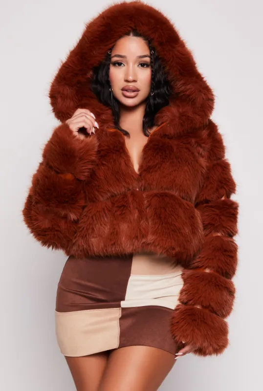 Faux Fur Hooded Cropped Jacket sold by Rainbow