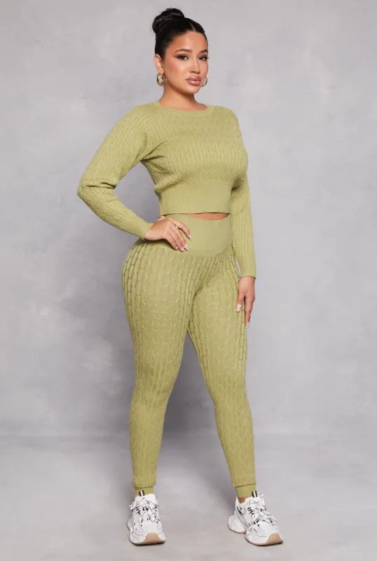 Daisy Cable Knit High Waist Leggings sold by Rainbow