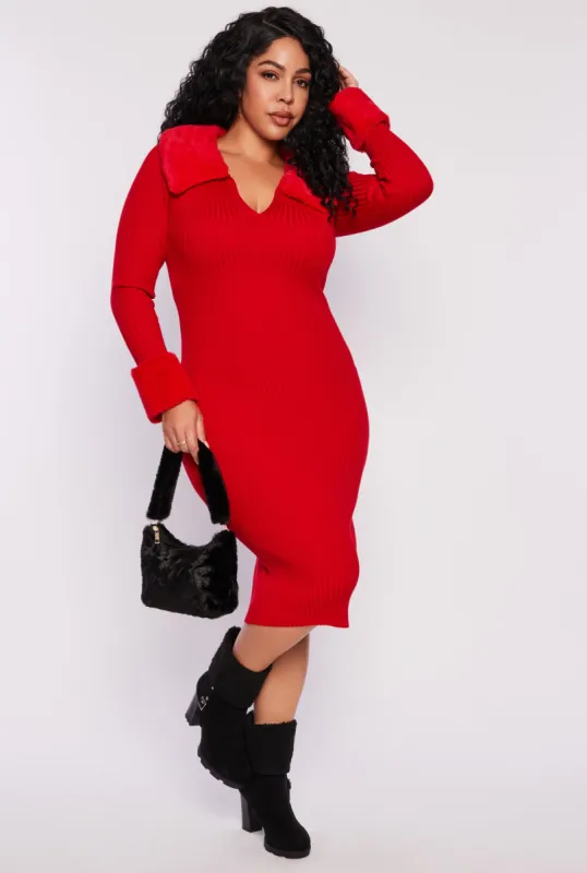 Plus Size Almost Famous Faux Fur Trim Dress sold by Rainbow