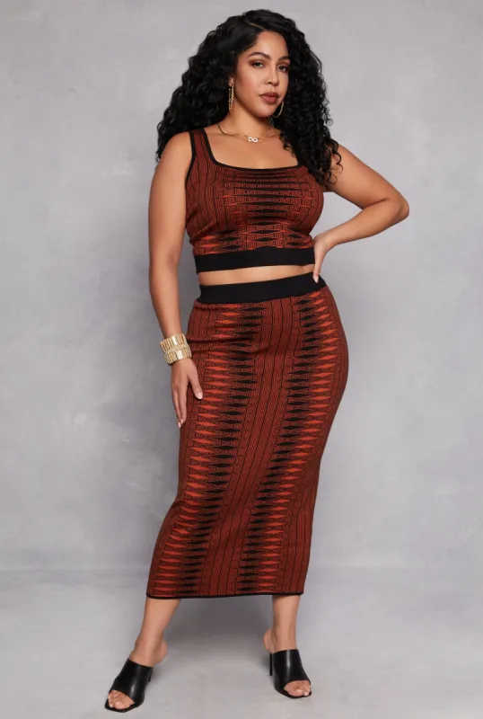 Plus Size Almost Famous Printed Midi Skirt sold by Rainbow
