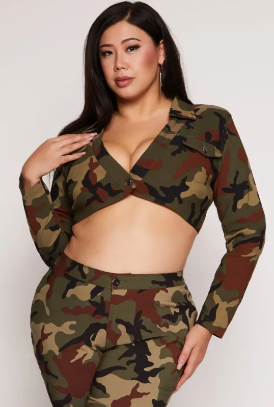 Plus Size Camo Hyperstretch Cropped Jacket sold by Rainbow