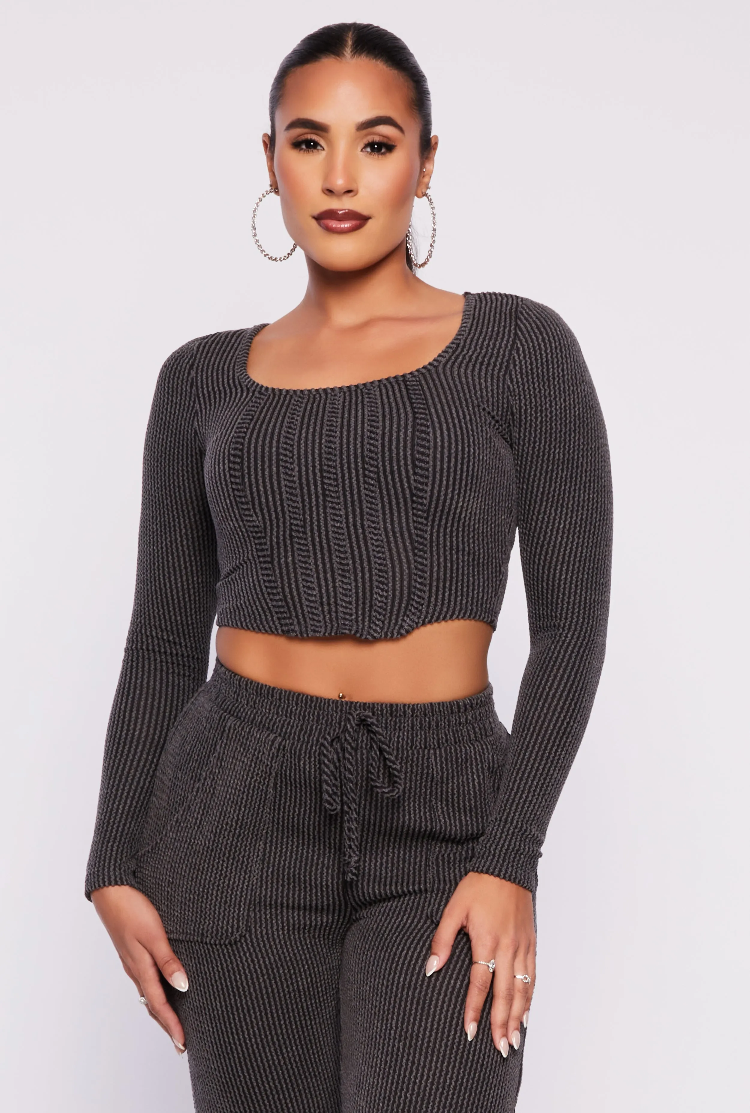 Shadow Striped Long Sleeve Corset Crop Top sold by Rainbow