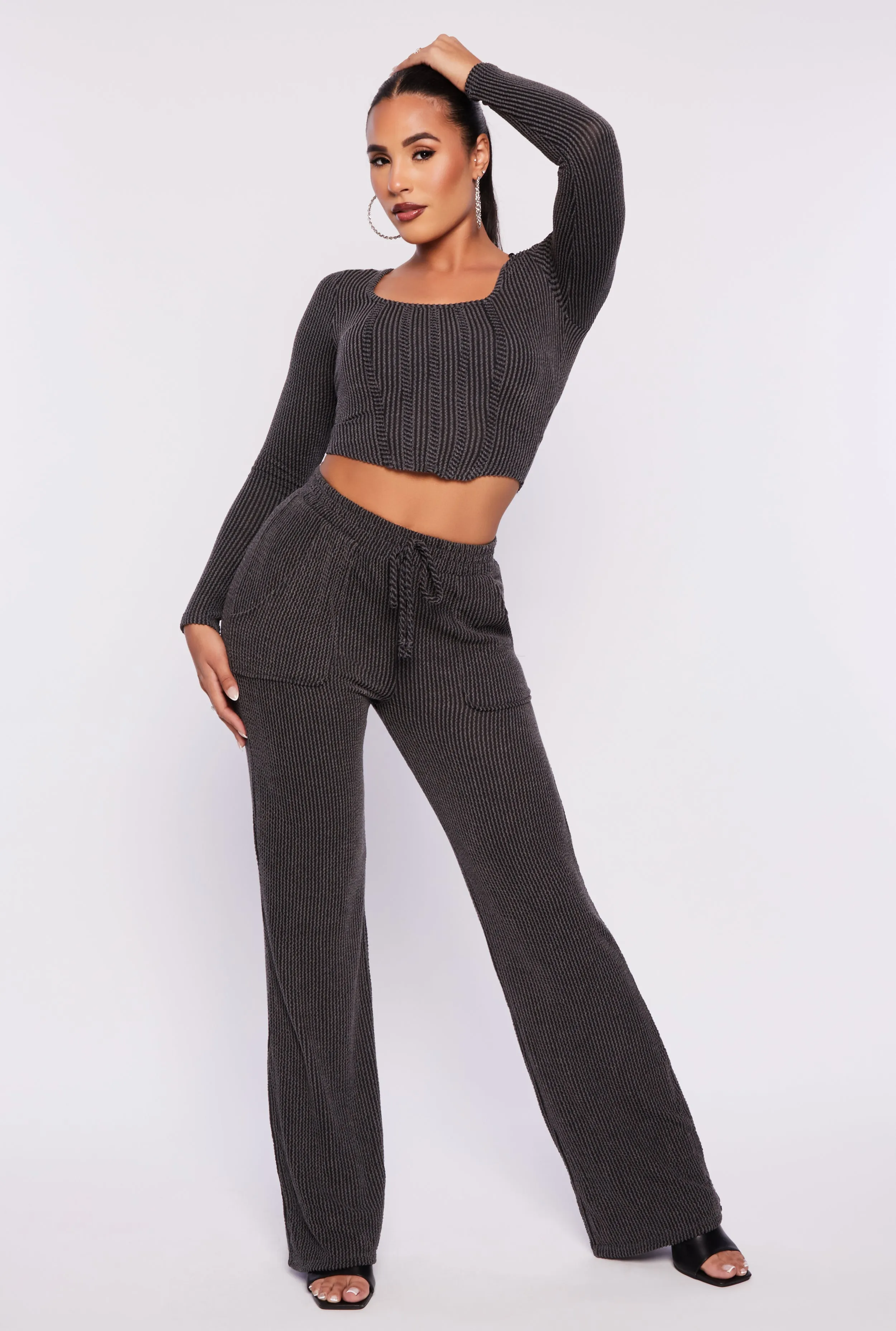 Shadow Striped Long Sleeve Corset Crop Top sold by Rainbow product image thumbnail 2