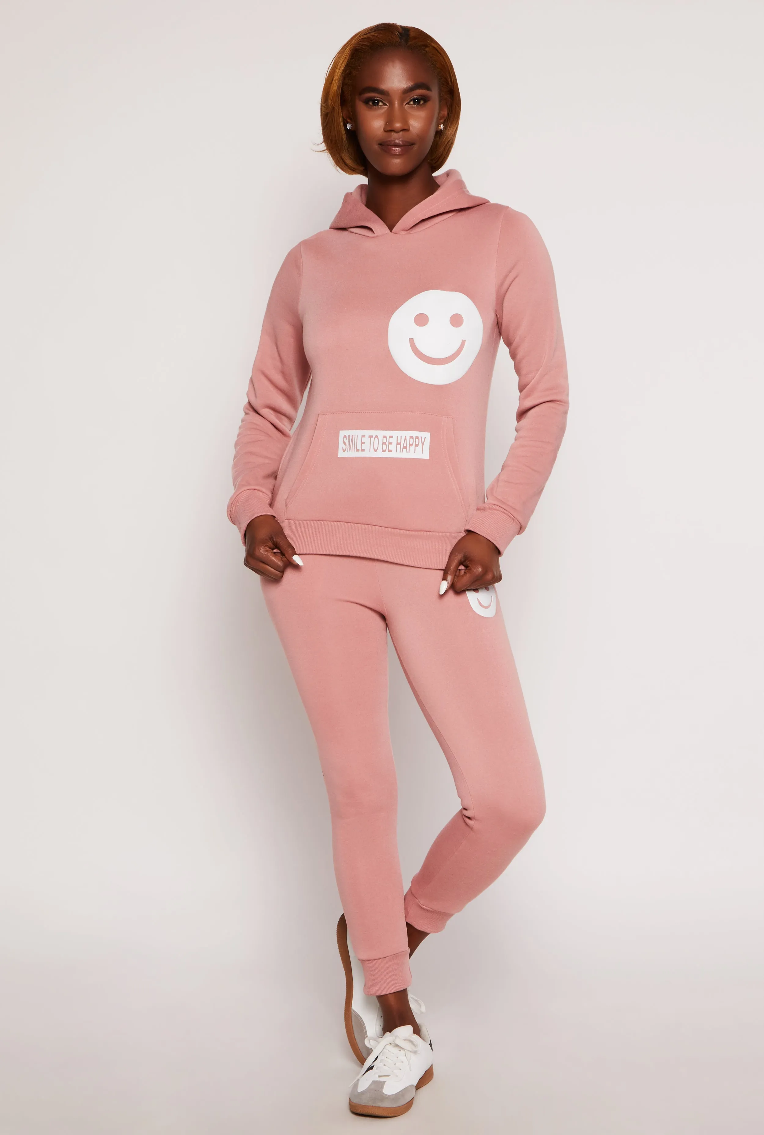 Fleece Smiley Graphic Drawstring Joggers sold by Rainbow