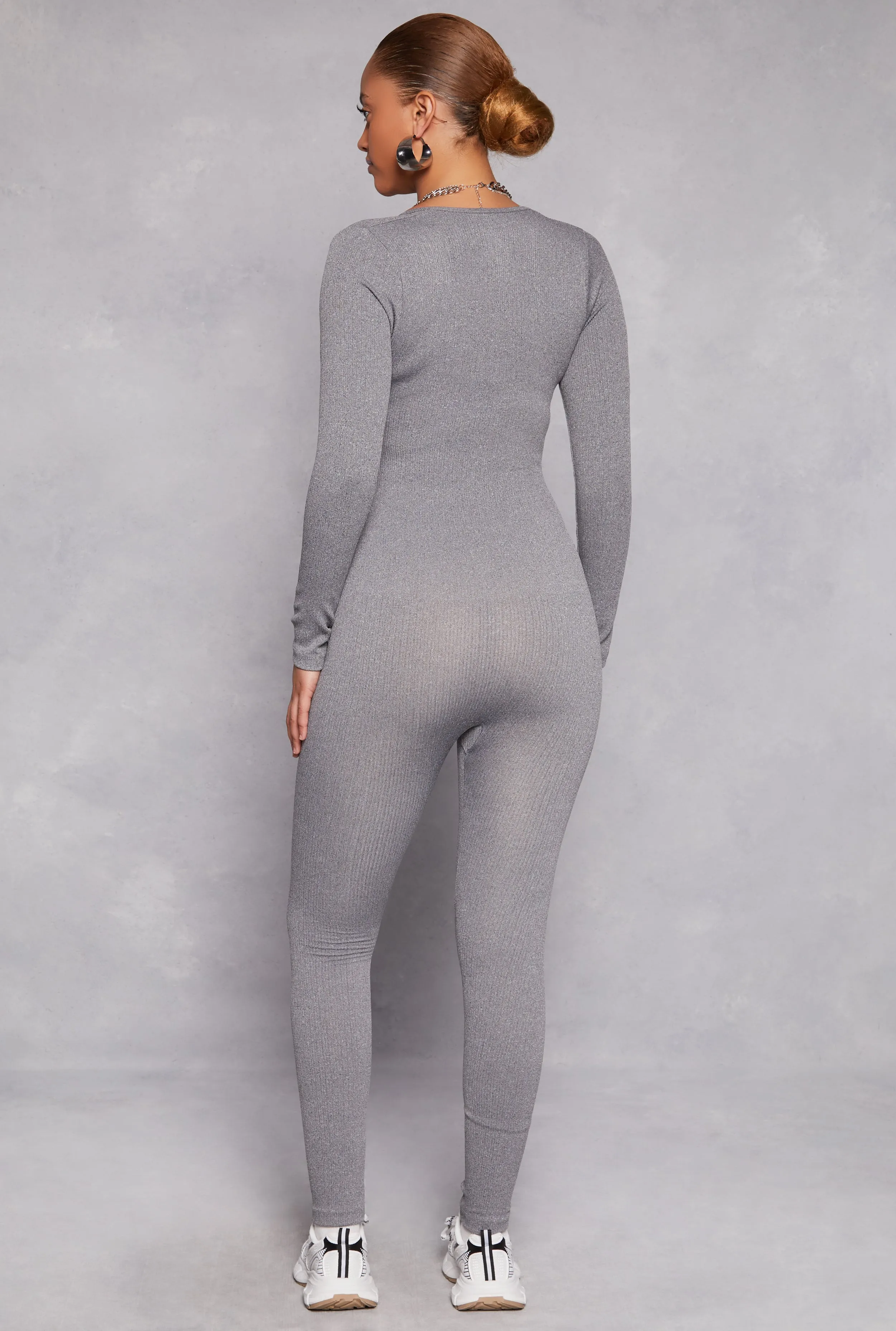 Seamless Rib Knit Plunge Long Sleeve Catsuit sold by Rainbow product image thumbnail 3