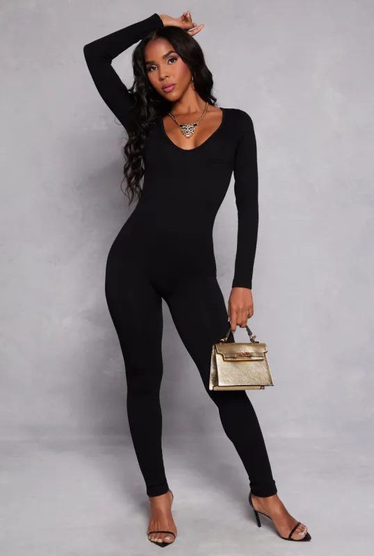 Ribbed Knit Lace Up V Back Catsuit sold by Rainbow