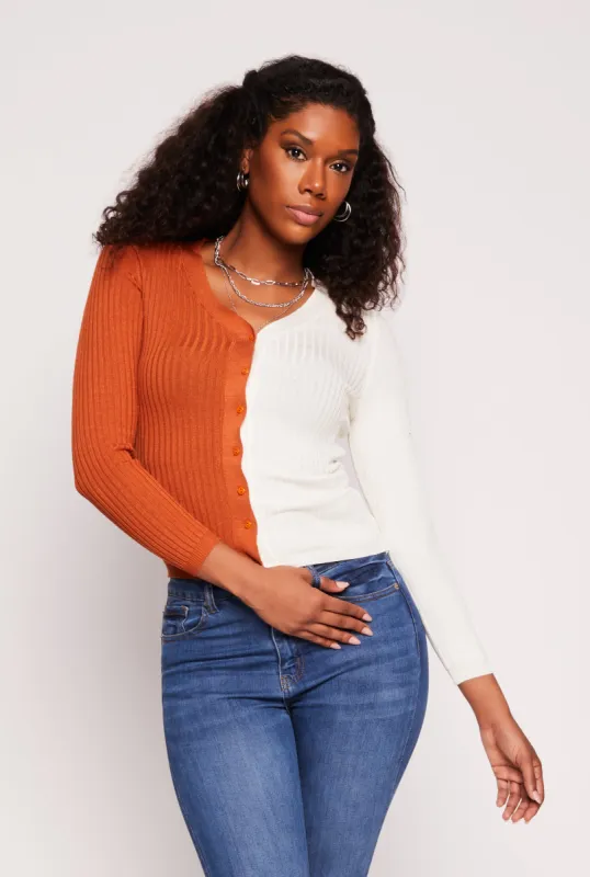 Ribbed Knit Color Block Cardigan sold by Rainbow
