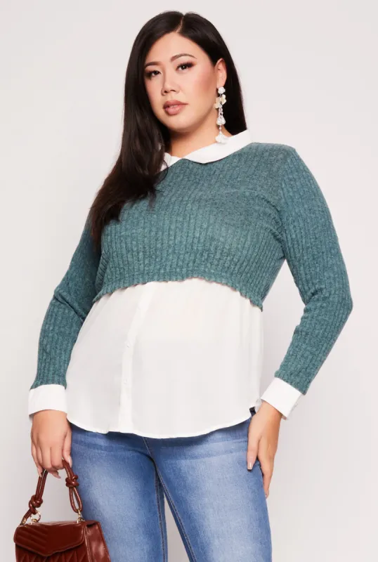 Plus Size Brushed Rib Knit Sweater Blouse sold by Rainbow