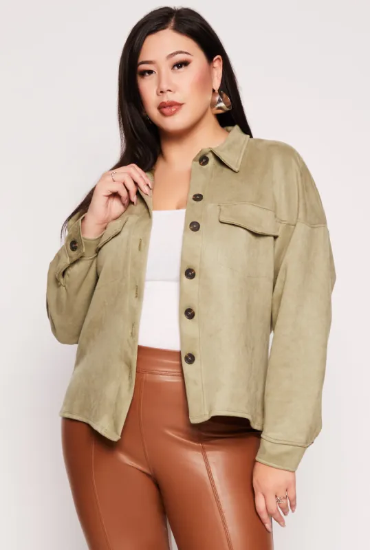 Plus Size Faux Suede Button Front Top sold by Rainbow