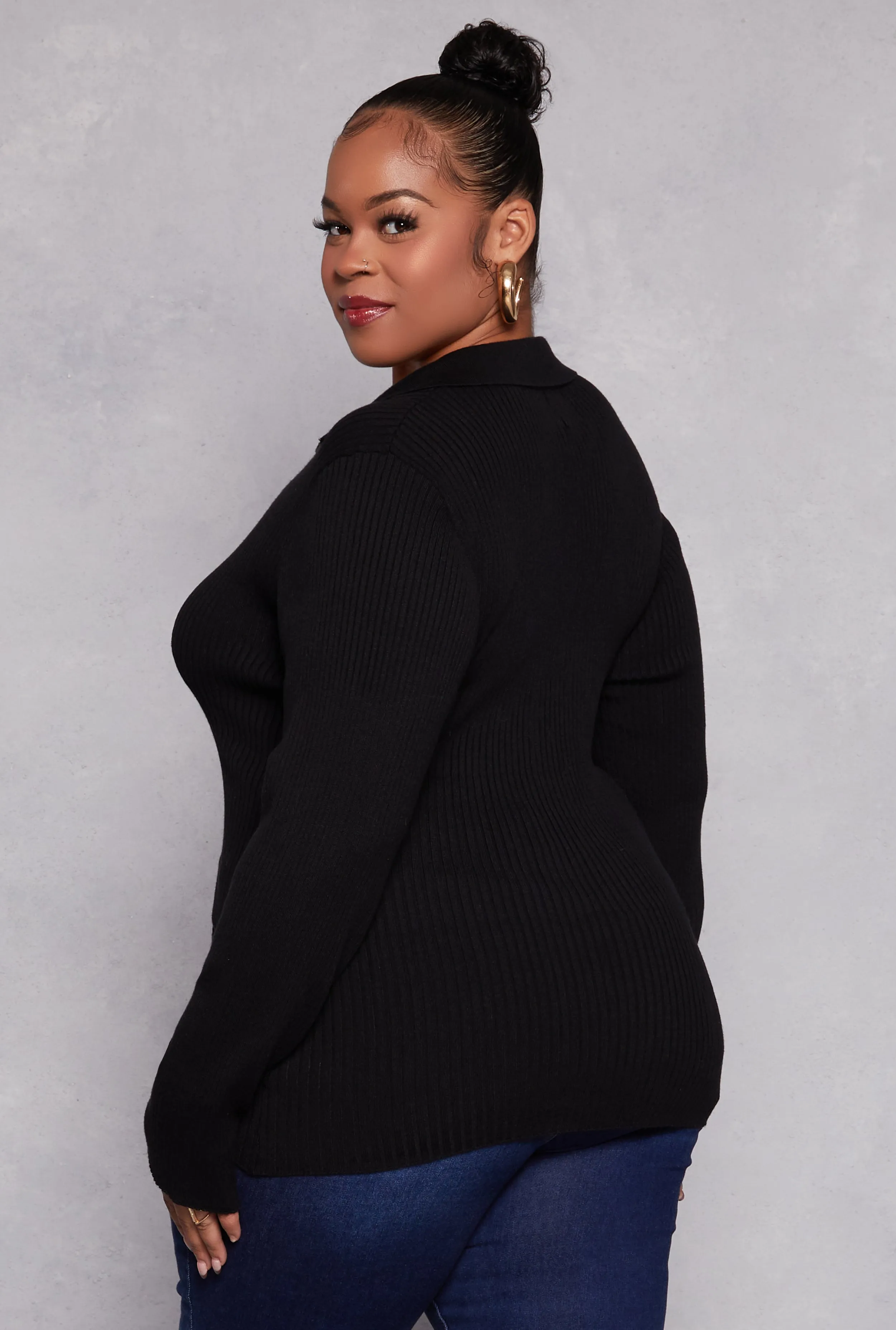 Plus Size Johnny Collar Long Sleeve Sweater sold by Rainbow product image thumbnail 3