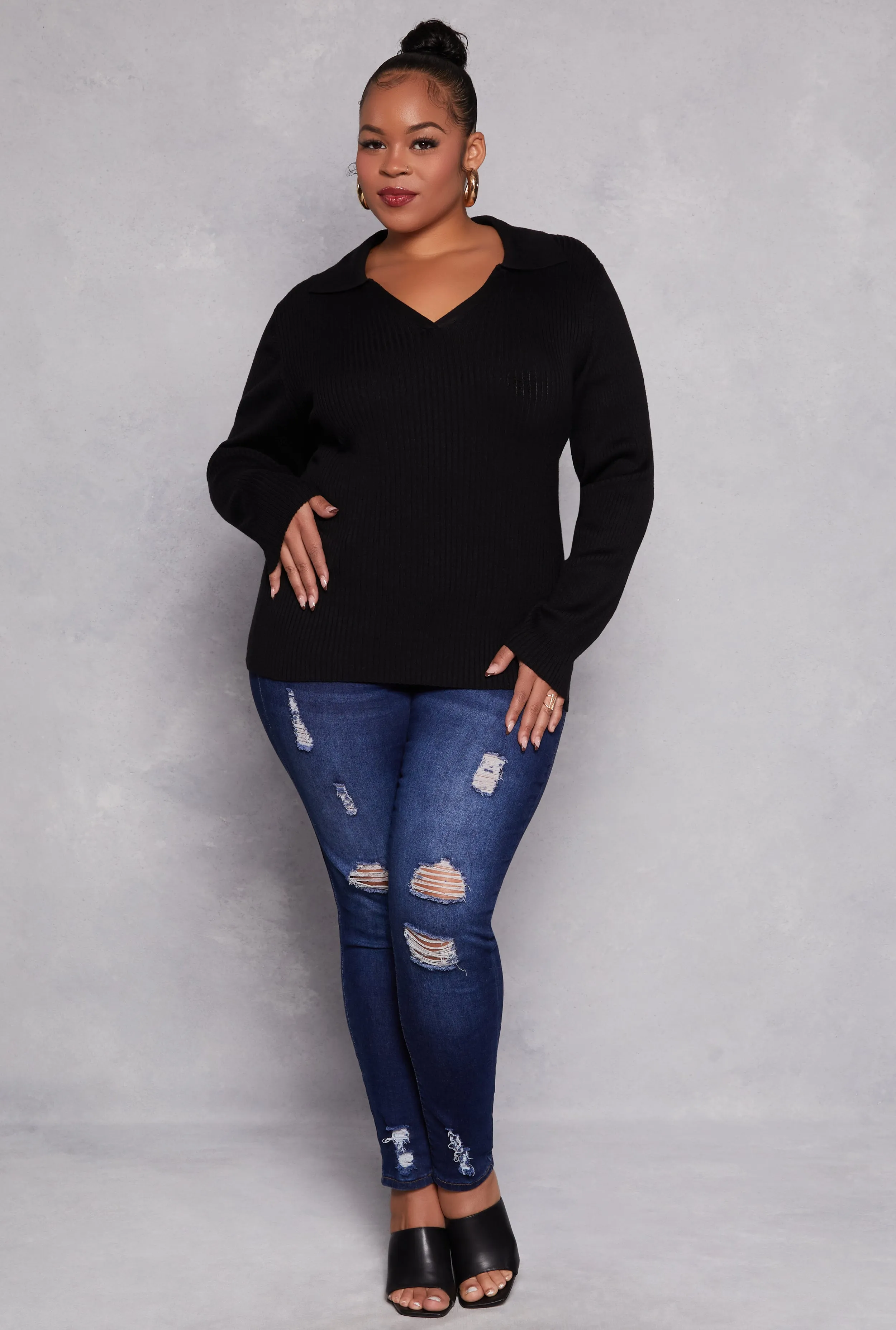Plus Size Johnny Collar Long Sleeve Sweater sold by Rainbow product image thumbnail 2