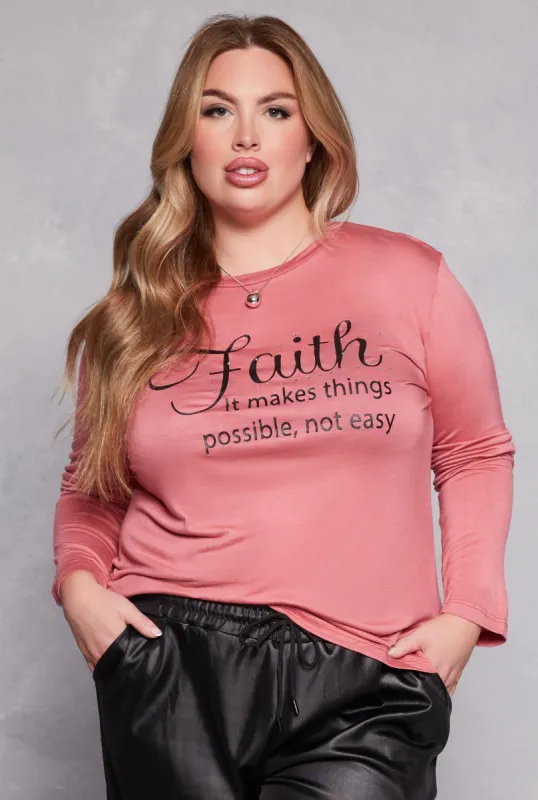Plus Size Faith Rhinestone Graphic Tee sold by Rainbow
