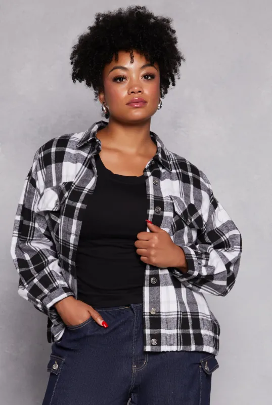 Plus Size Plaid Brushed Knit Flannel Shirt sold by Rainbow