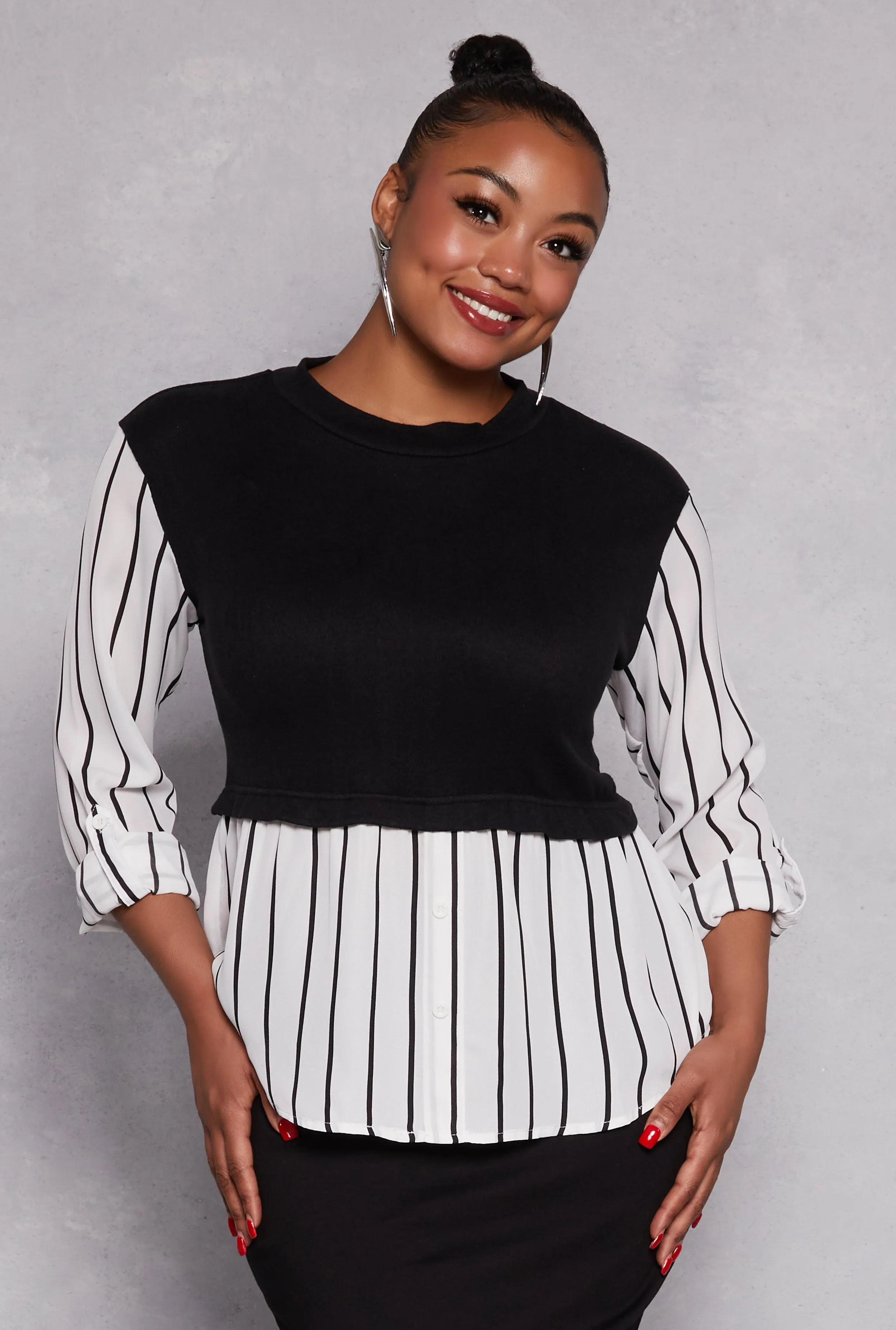 Plus Size Striped Sweater Vest Blouse sold by Rainbow