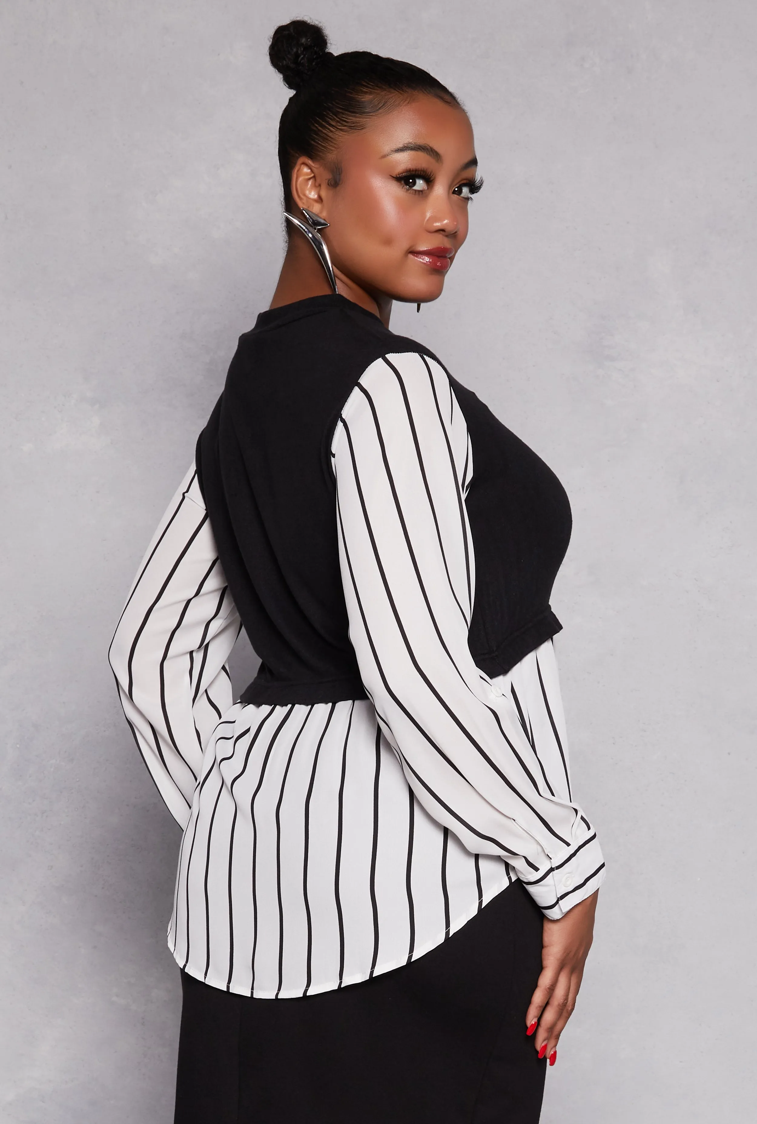 Plus Size Striped Sweater Vest Blouse sold by Rainbow product image thumbnail 3