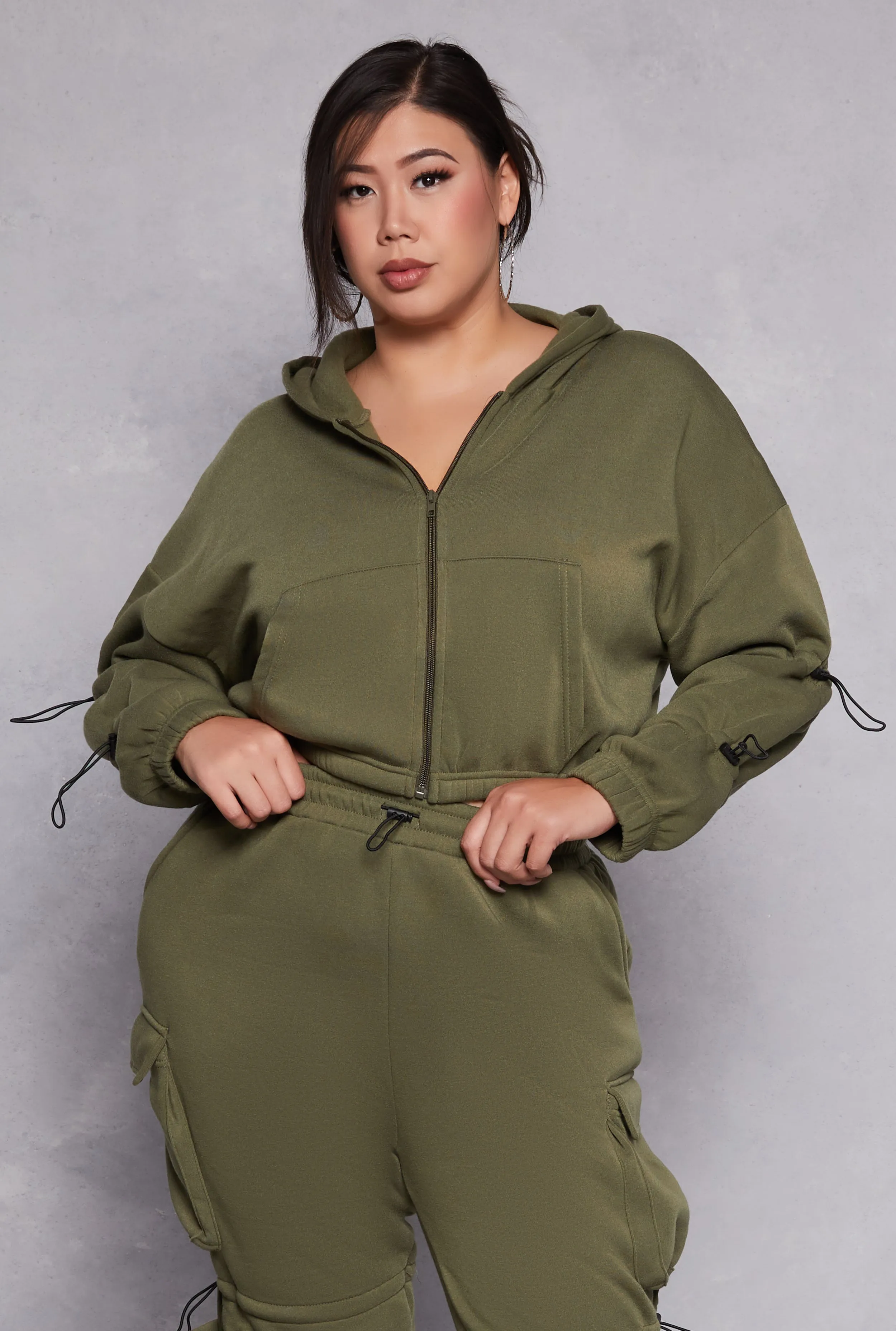 Plus Size Toggle Drawstring Cropped Hoodie sold by Rainbow
