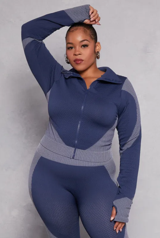 Plus Size Seamless Two Tone Track Jacket sold by Rainbow