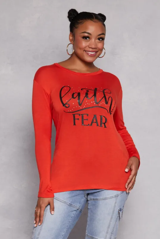 Plus Size Faith Fear Long Sleeve Top sold by Rainbow