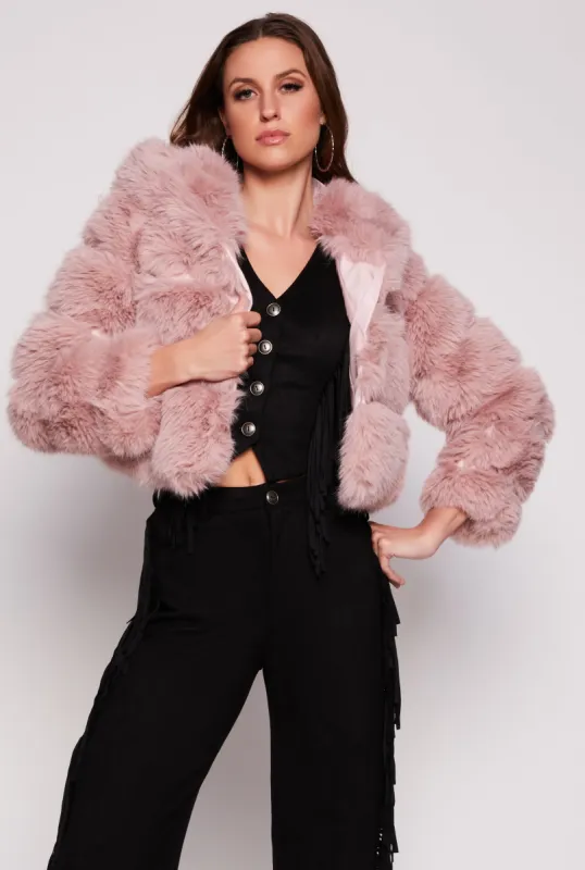 Faux Fur Hooded Cropped Jacket sold by Rainbow