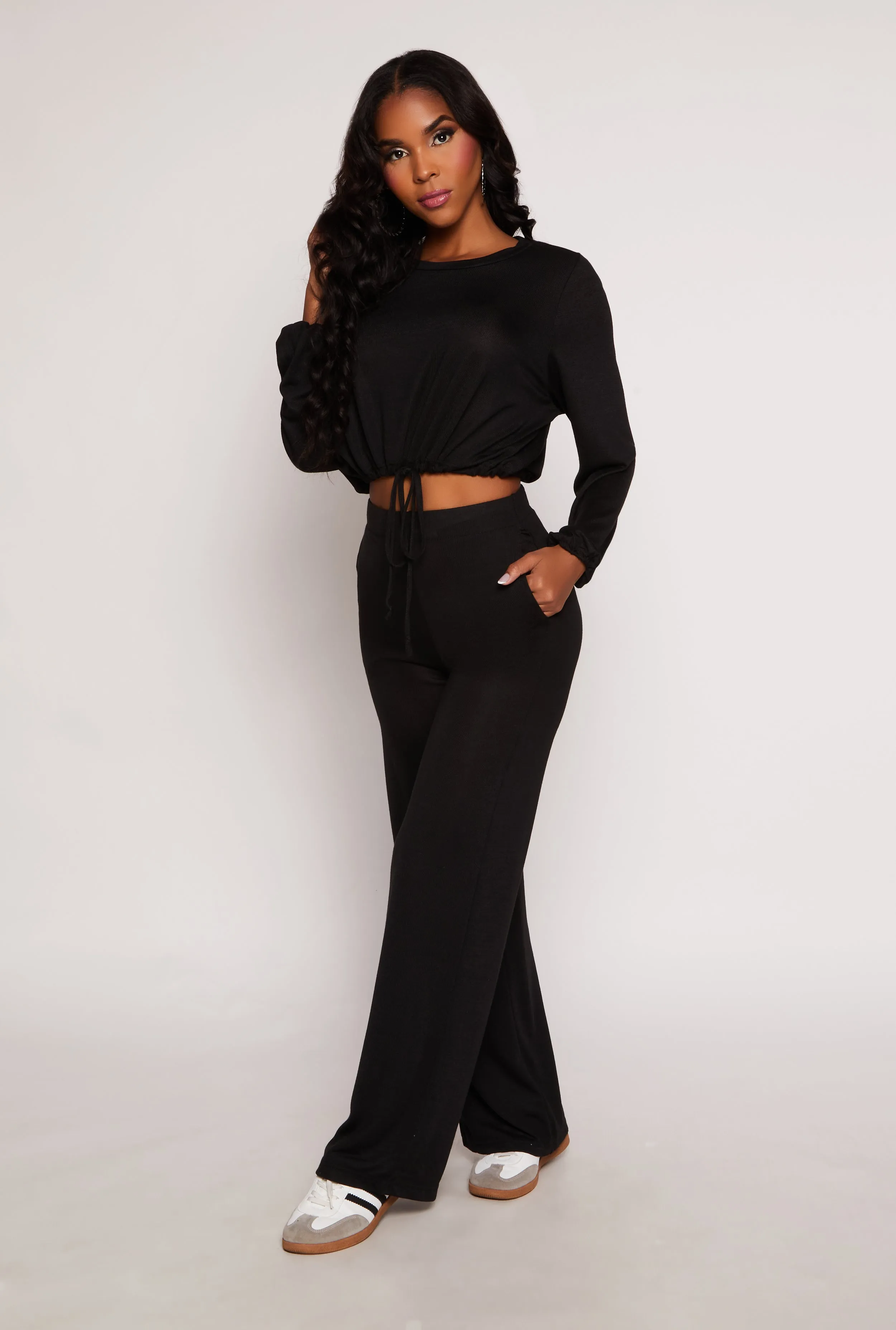 Daisy Drawstring Hem Long Sleeve Crop Top sold by Rainbow product image thumbnail 2