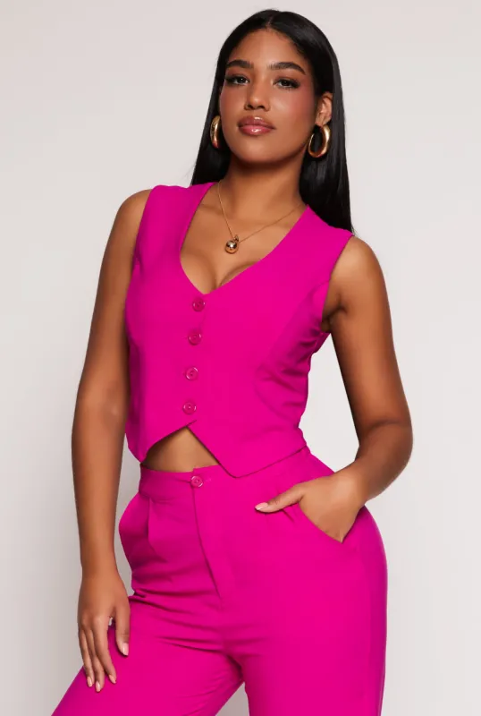 Crepe Knit Button Front Vest sold by Rainbow