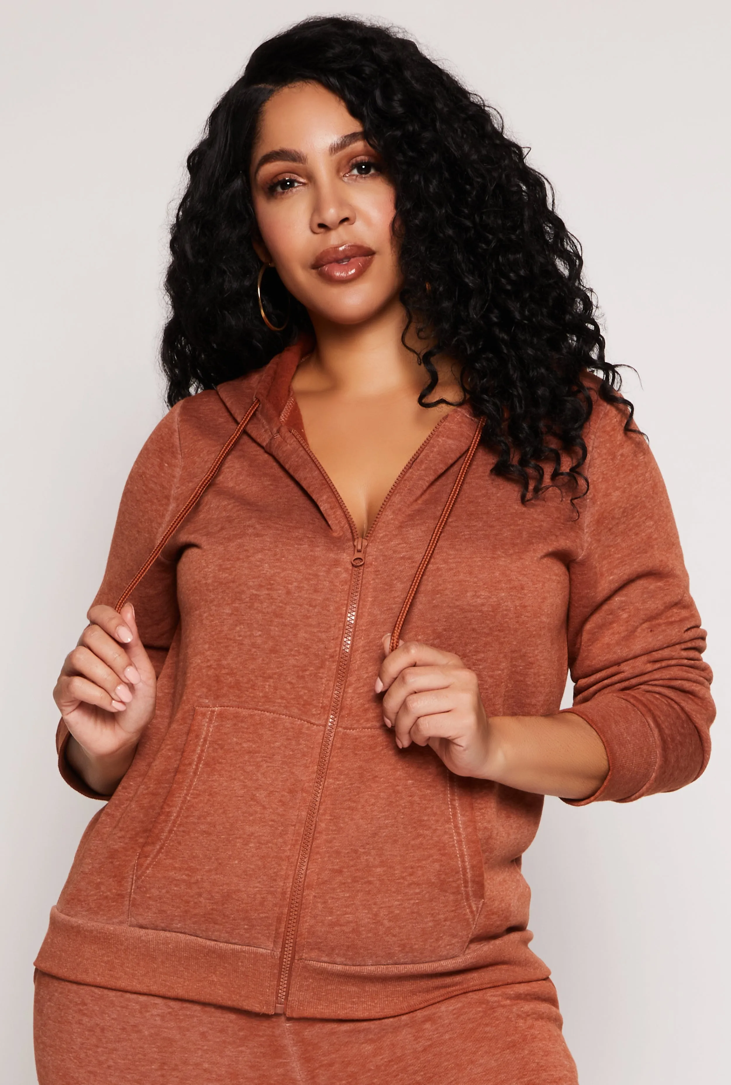 Plus Size Fleece Zip Front Hoodie sold by Rainbow