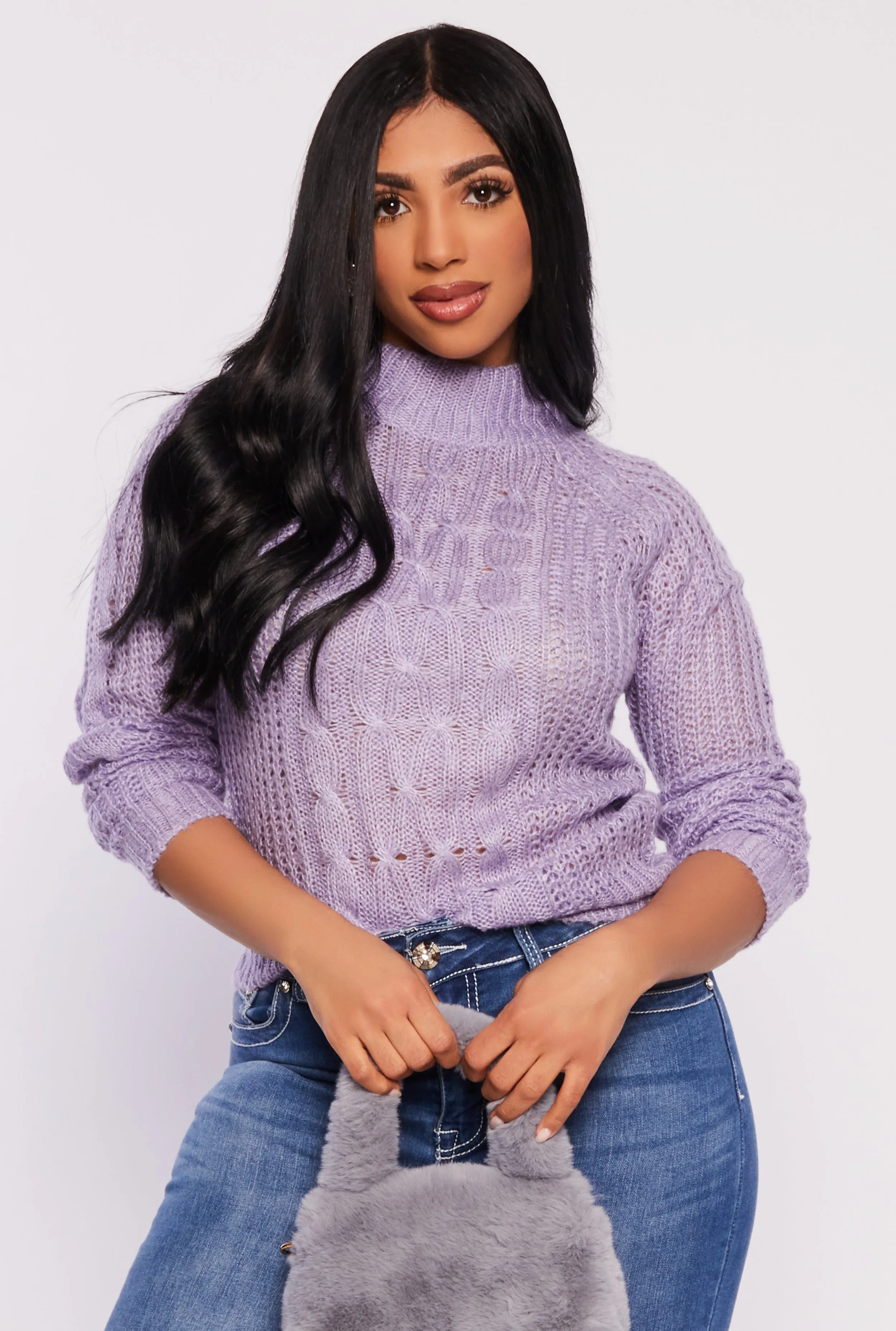 Cable Knit Mock Neck Sweater sold by Rainbow