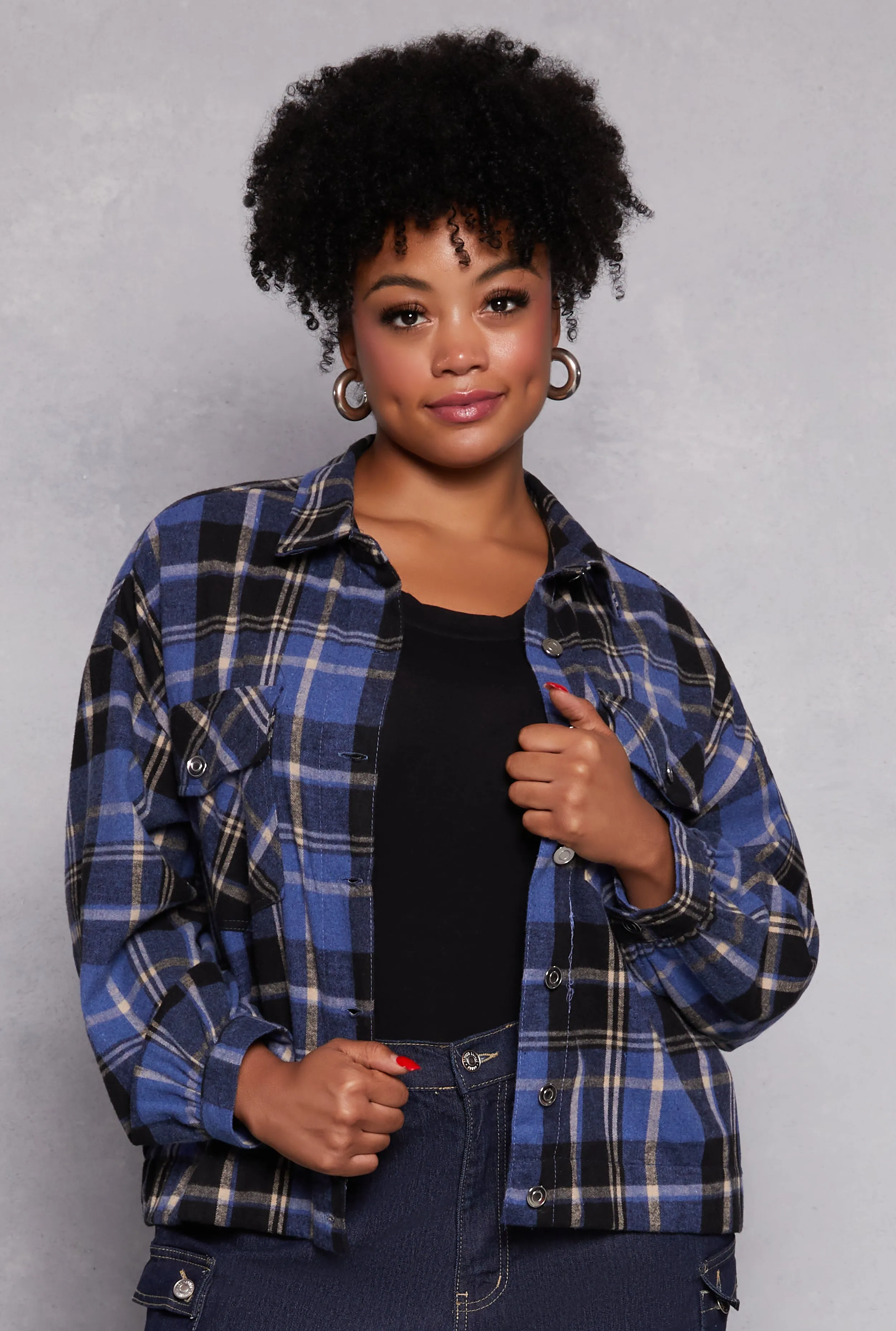 Plus Size Plaid Brushed Knit Flannel Shirt sold by Rainbow