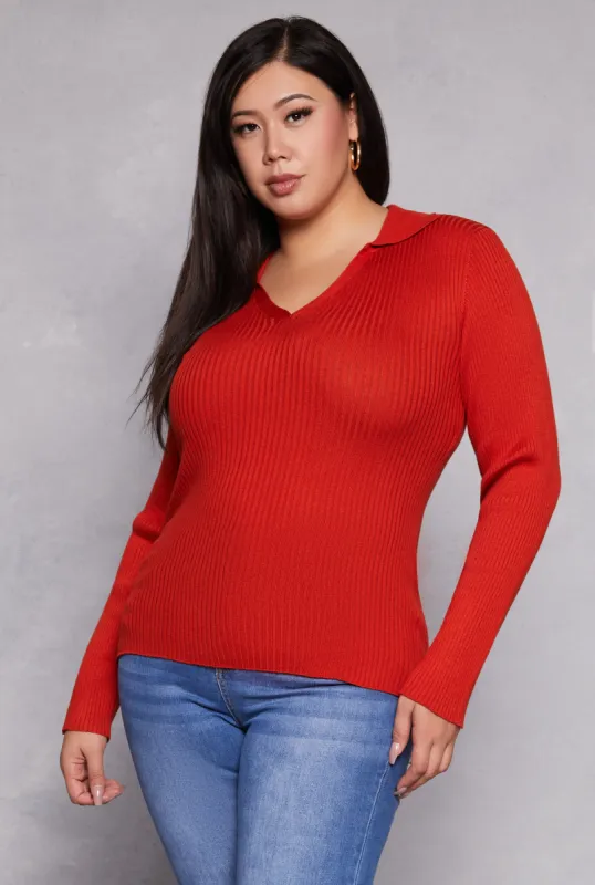 Plus Size Johnny Collar Long Sleeve Sweater sold by Rainbow
