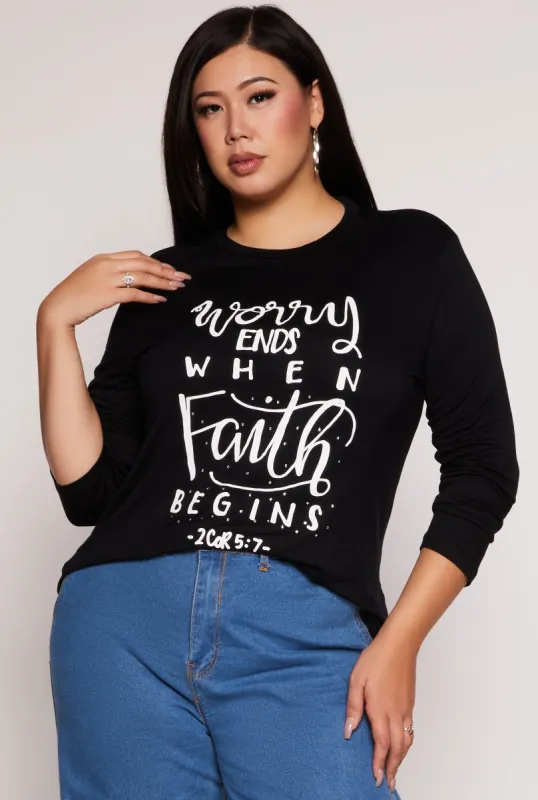 Plus Size Worry Ends When Faith Begins Tee sold by Rainbow