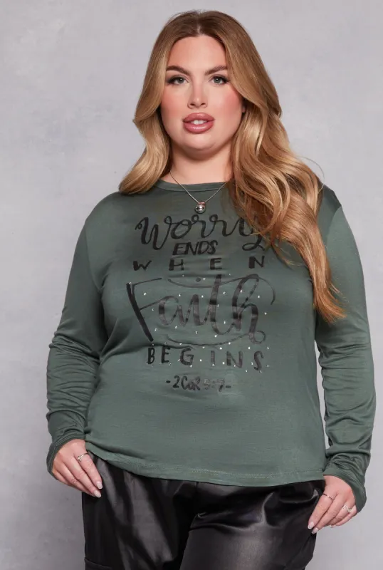 Plus Size Worry Ends When Faith Begins Tee sold by Rainbow