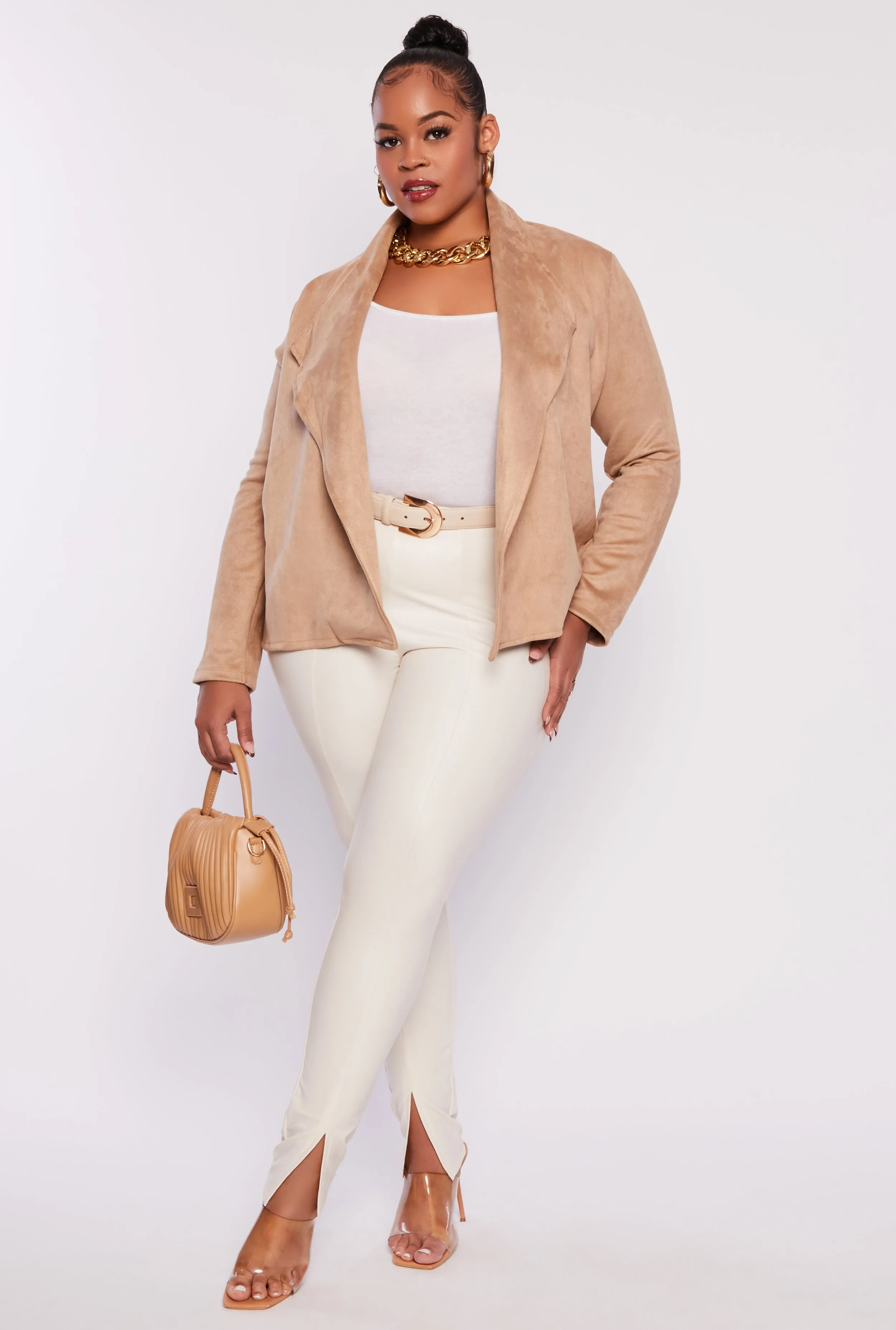 Plus Size Faux Suede Open Front Blazer sold by Rainbow product image thumbnail 2