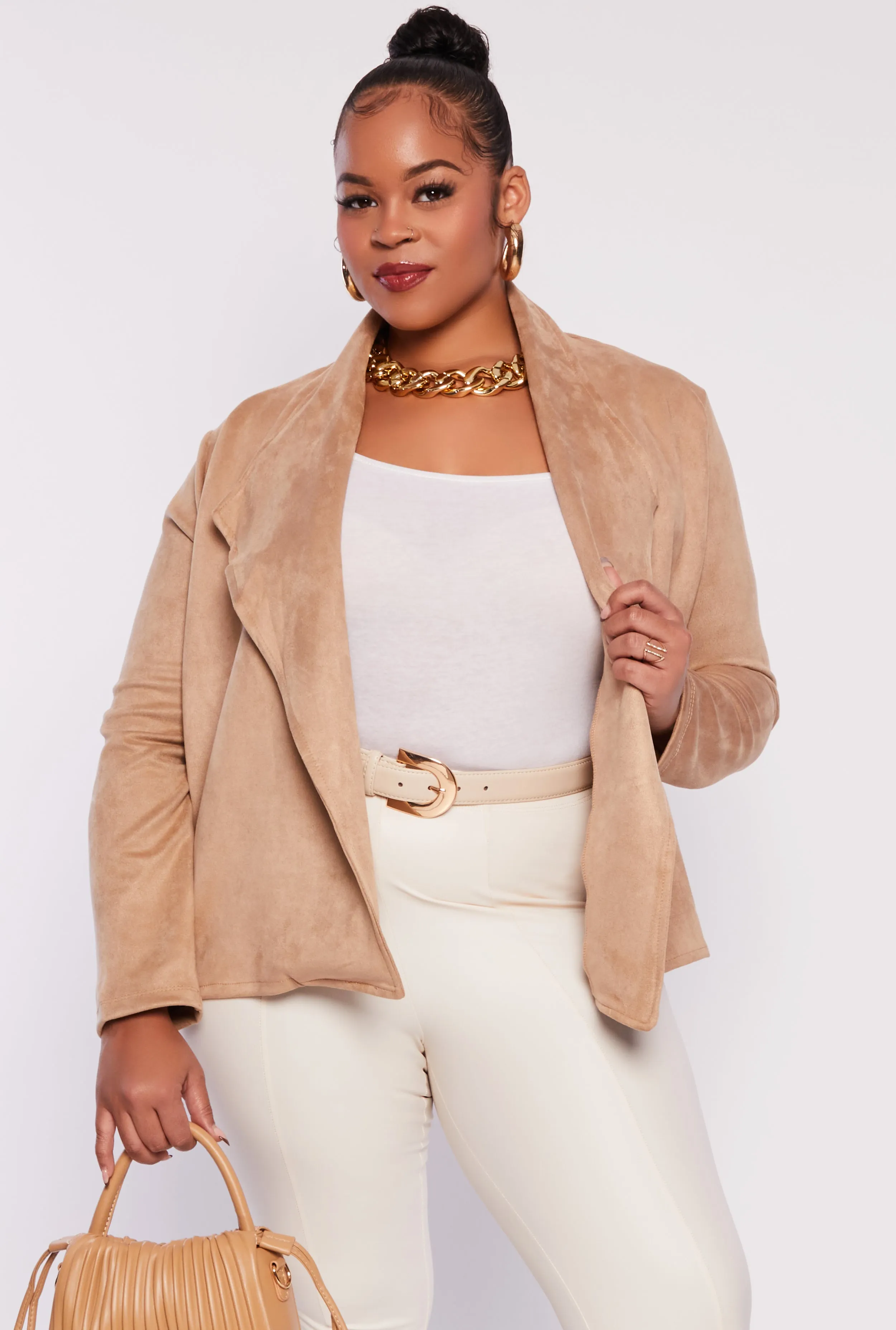 Plus Size Faux Suede Open Front Blazer sold by Rainbow