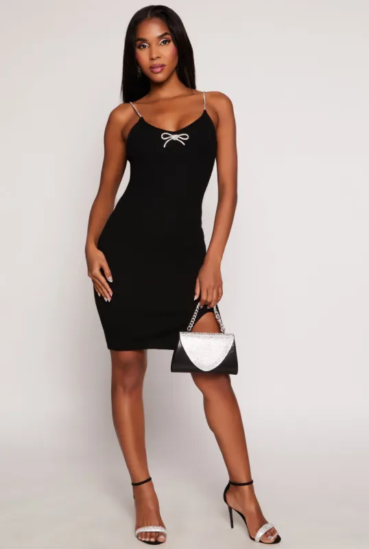 Almost Famous Rhinestone Strap Bow Detail Cami Dress sold by Rainbow